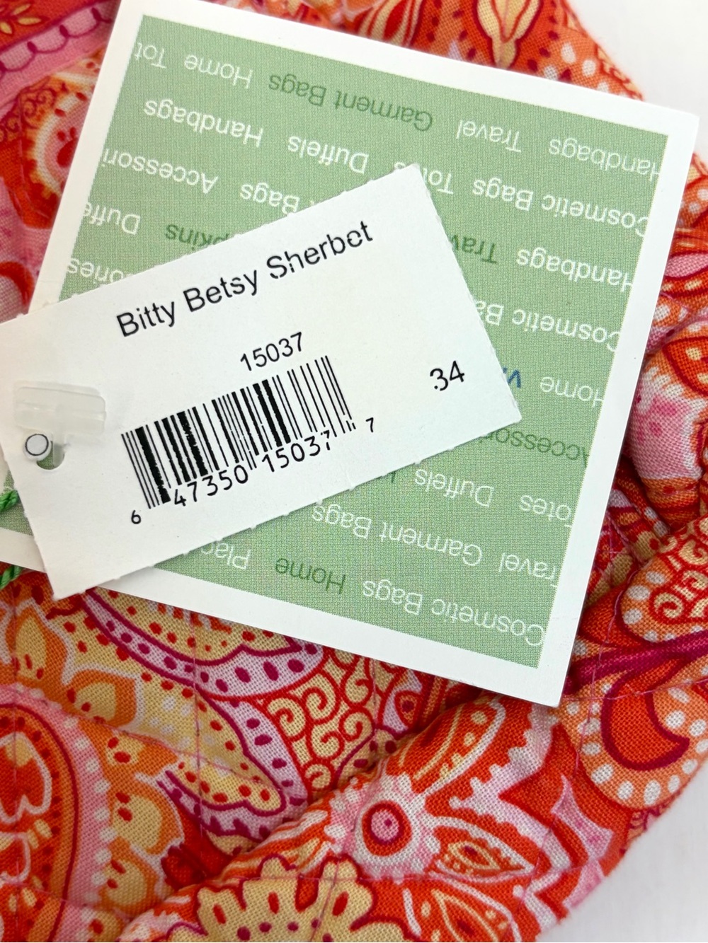 Vera Bradley Vintage Bitty Betsy Sherbet Pink & Orange Paisley Quilted Tote - Picture 4 of 8